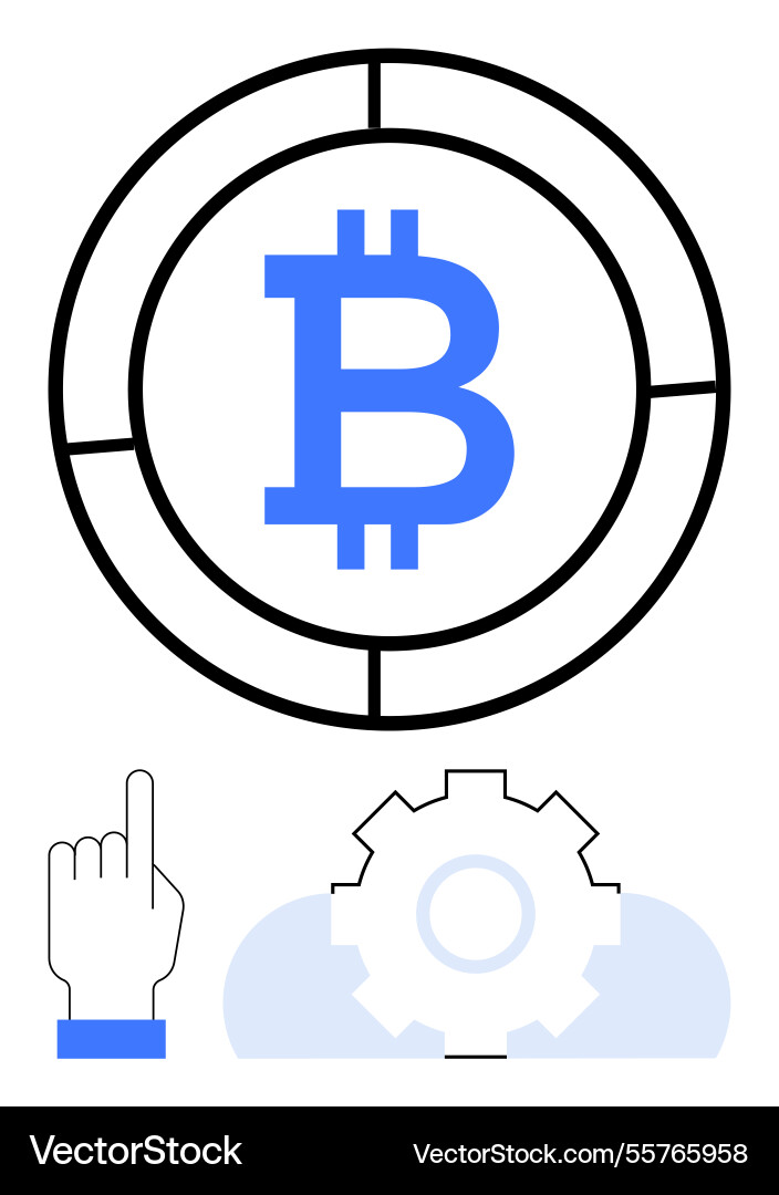 Bitcoin symbol within segmented circle with hand Bitcoin symbol within segmented circle with hand vector image
