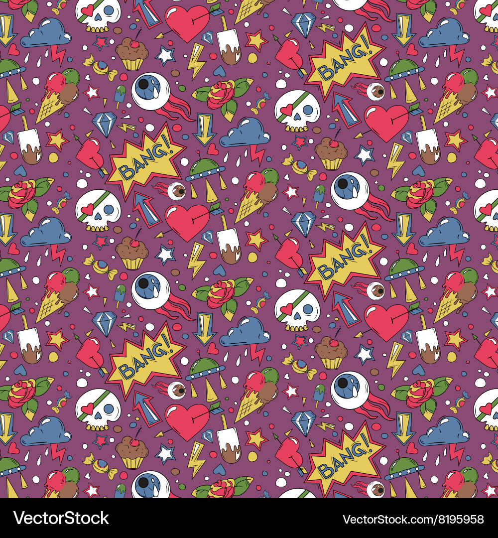 Doodle random objects colored pattern vector image