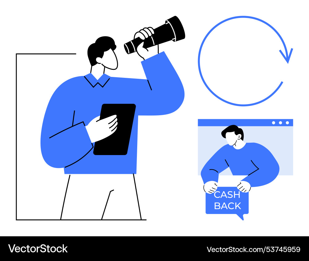Man with telescope and tablet representing Man with telescope and tablet representing vector image