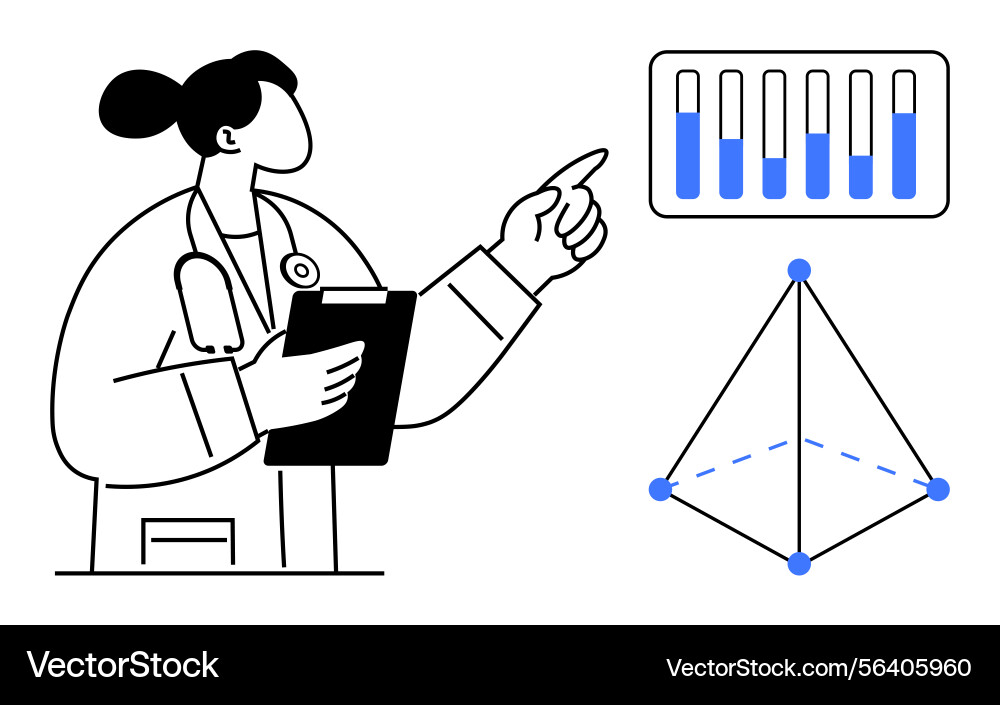 Doctor analyzing bar chart and data visualization Vector Image