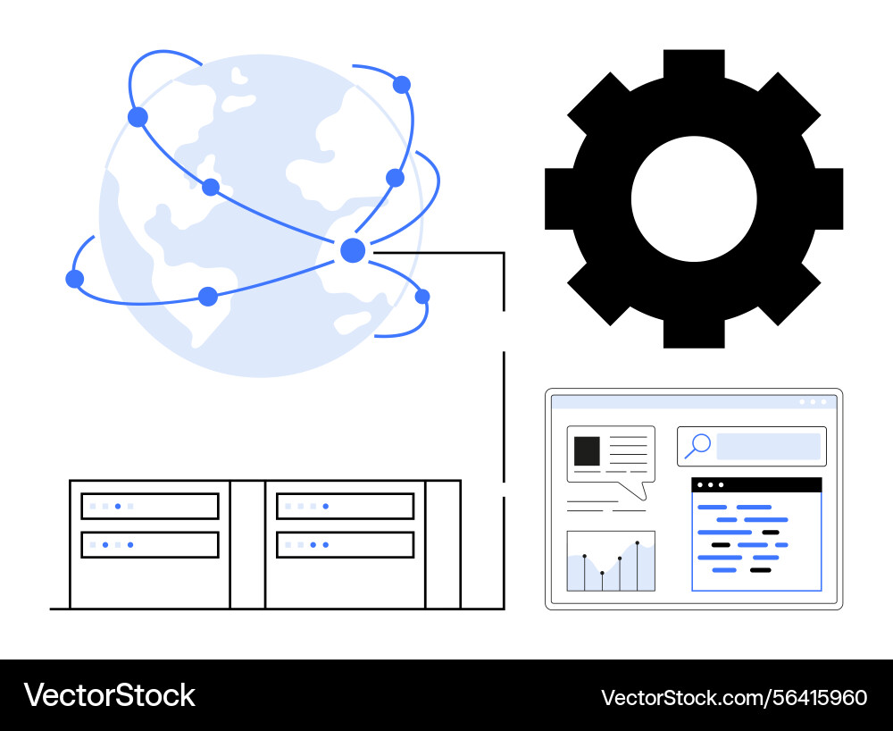 Global networking and data flow with system Global networking and data flow with system vector image