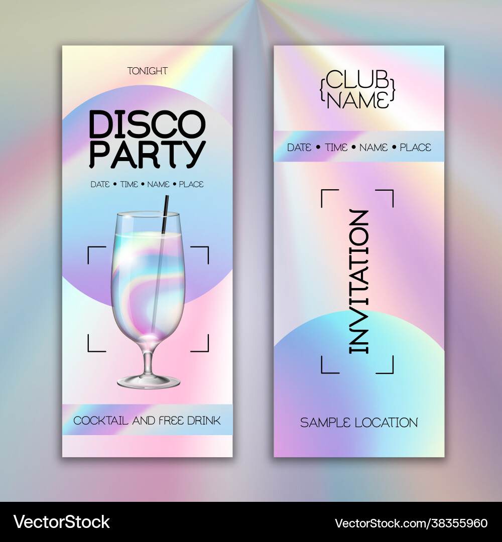 Holographische Disco Cocktail Party Poster Holographische Disco Cocktail Party Poster vektorbild