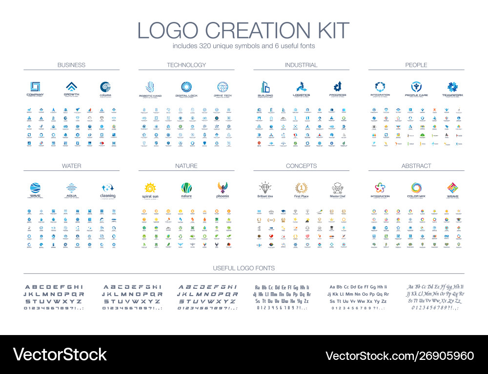 Logo template creation kit fonts collection Logo template creation kit fonts collection vector image