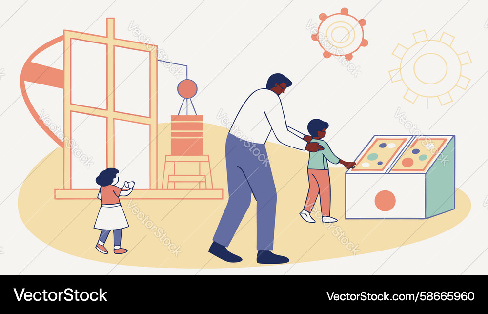 Parent and child interacting with a game display Vector Image