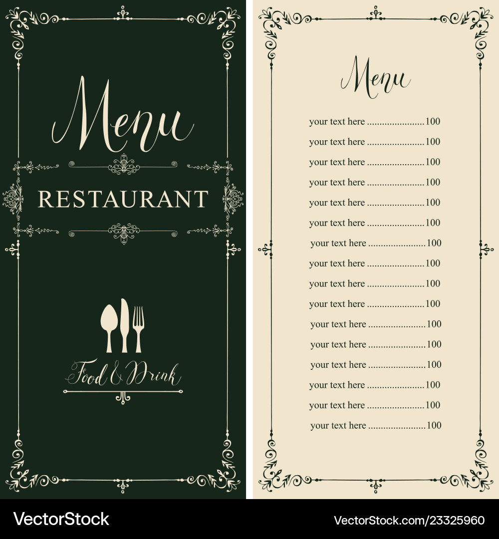 Restaurant menu with price list in retro style Restaurant menu with price list in retro style vector image
