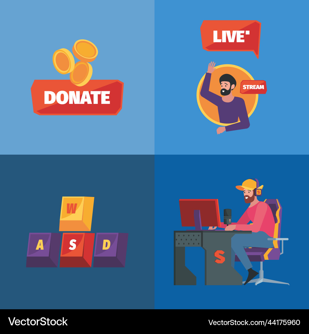 Video streaming gamers making broadcast internet Vector Image