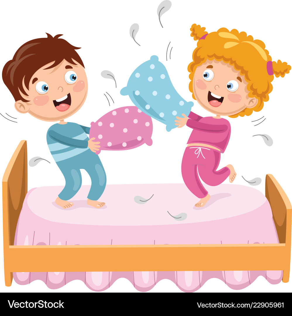 Kids Pillow Fight (22905961) – Royalty-Free Vector | VectorStock, image size:998x1080
