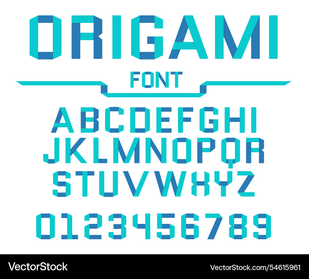 Origami effect paper font folded blue color Origami effect paper font folded blue color vector image