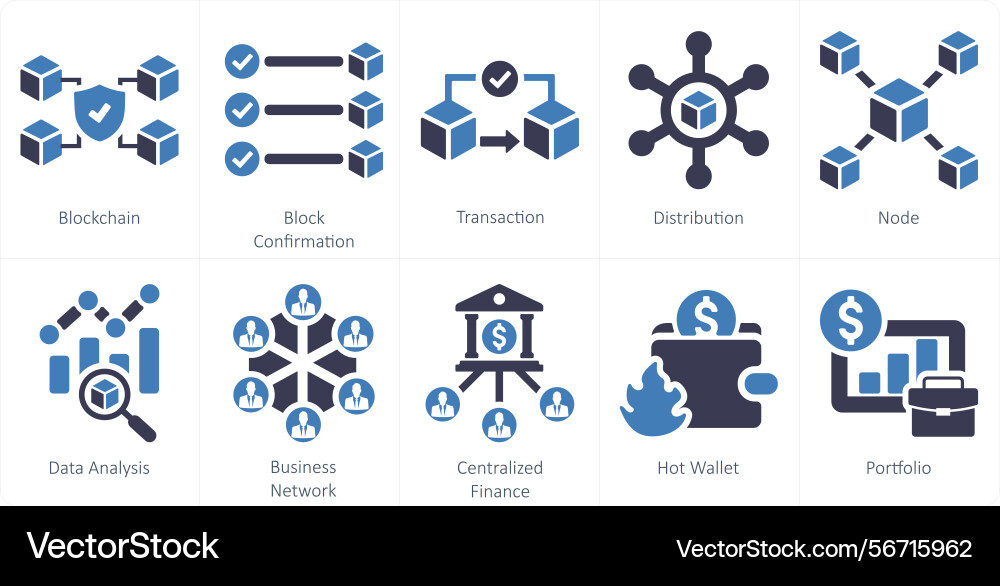 A set of 10 blockchain icons as block Vector Image