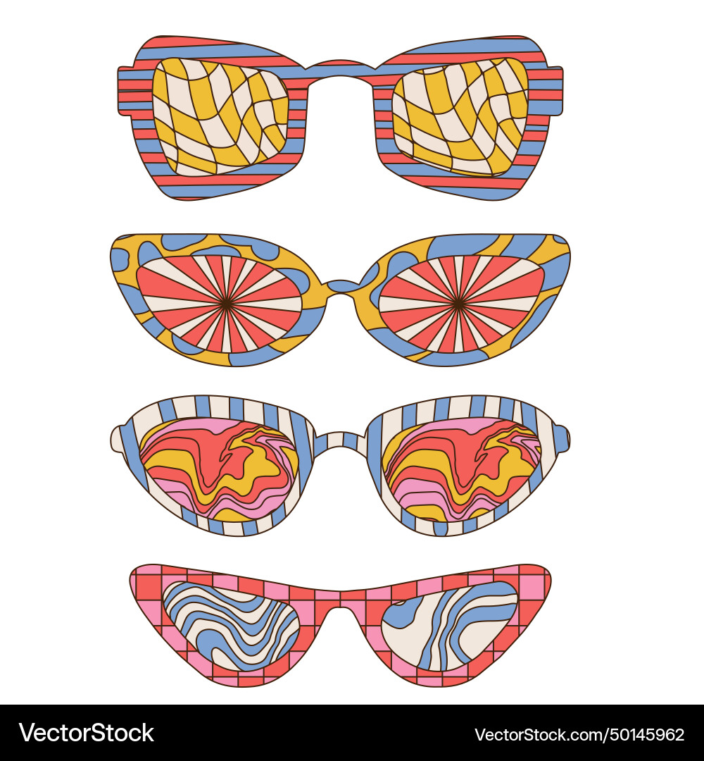 Groovy trippy psychedelic sunglasses collection Groovy trippy psychedelic sunglasses collection vector image