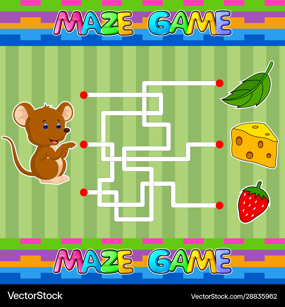 Help mouse find right path to cheese vector image