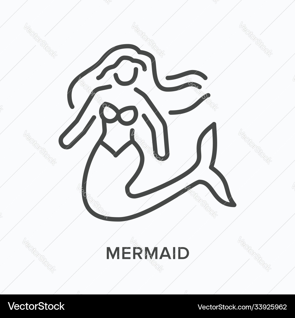 Mermaid Flat Line Icon - Siren vector image