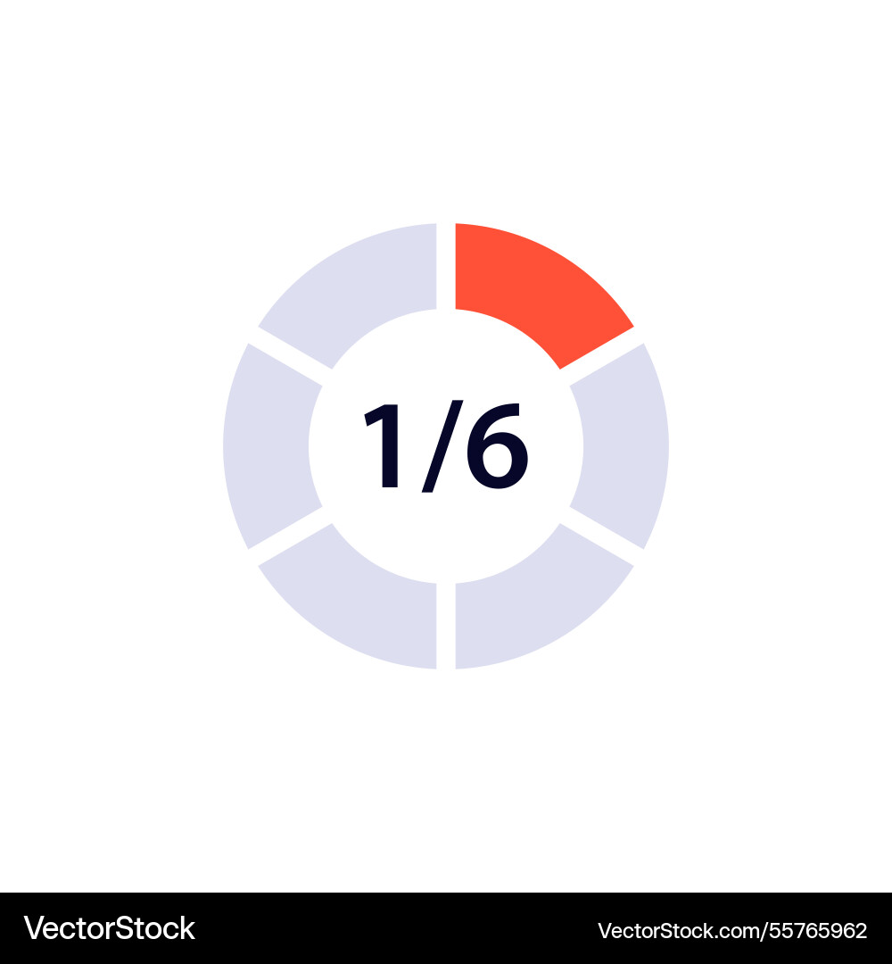 Progress icon showing one sixth completed Vector Image