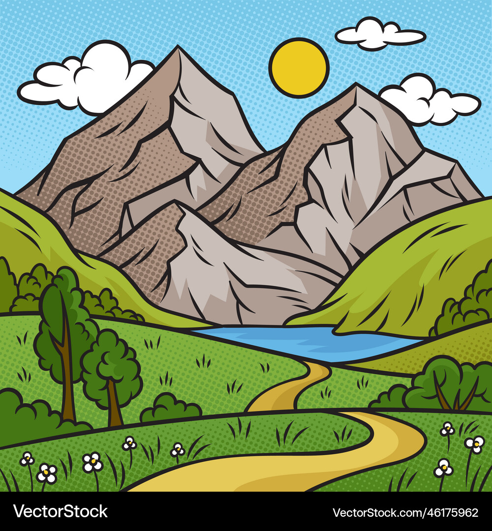 Retro Mountain Pop Art Landscape – Royalty-Free Vector | VectorStock