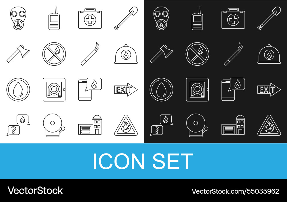 Set line fire flame in triangle exit firefighter Set line fire flame in triangle exit firefighter vector image