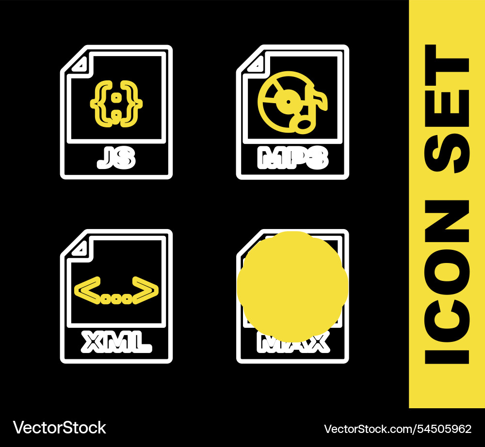 Set line mp3 file document max xml and js icon Set line mp3 file document max xml and js icon vector image