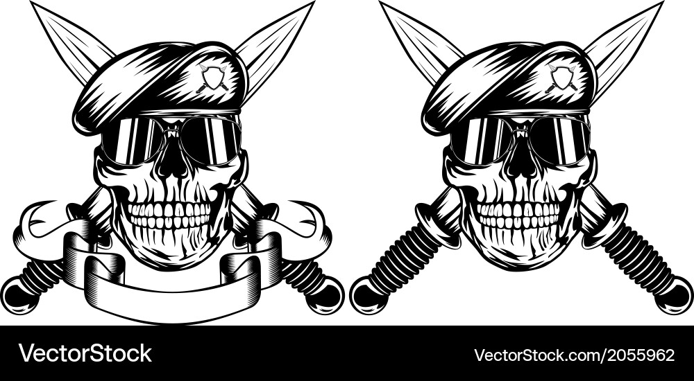 Skull with Daggers in Beret Vector Image