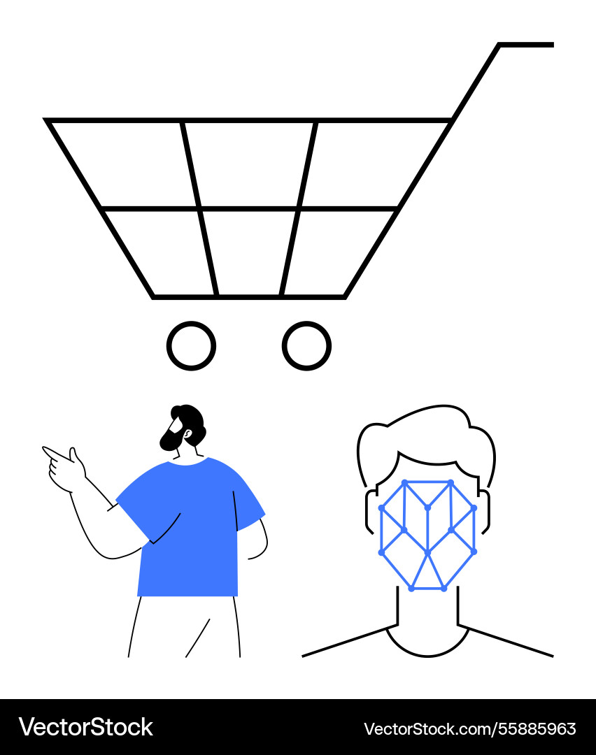 Digital shopping cart user profile and face Vector Image