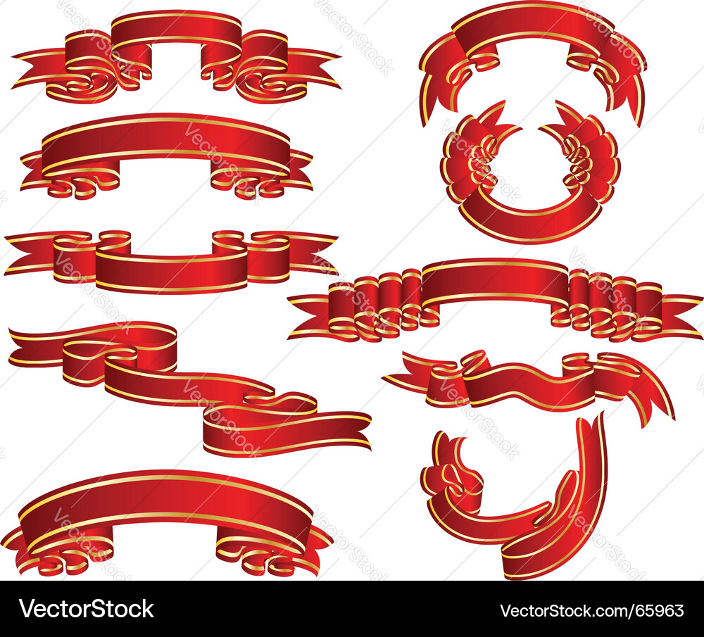 Red ribbons set Royalty Free Vector Image - VectorStock