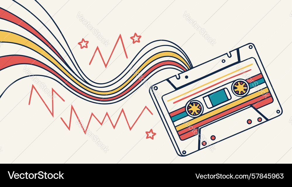 Retro cassette tape with dynamic music waves Vector Image