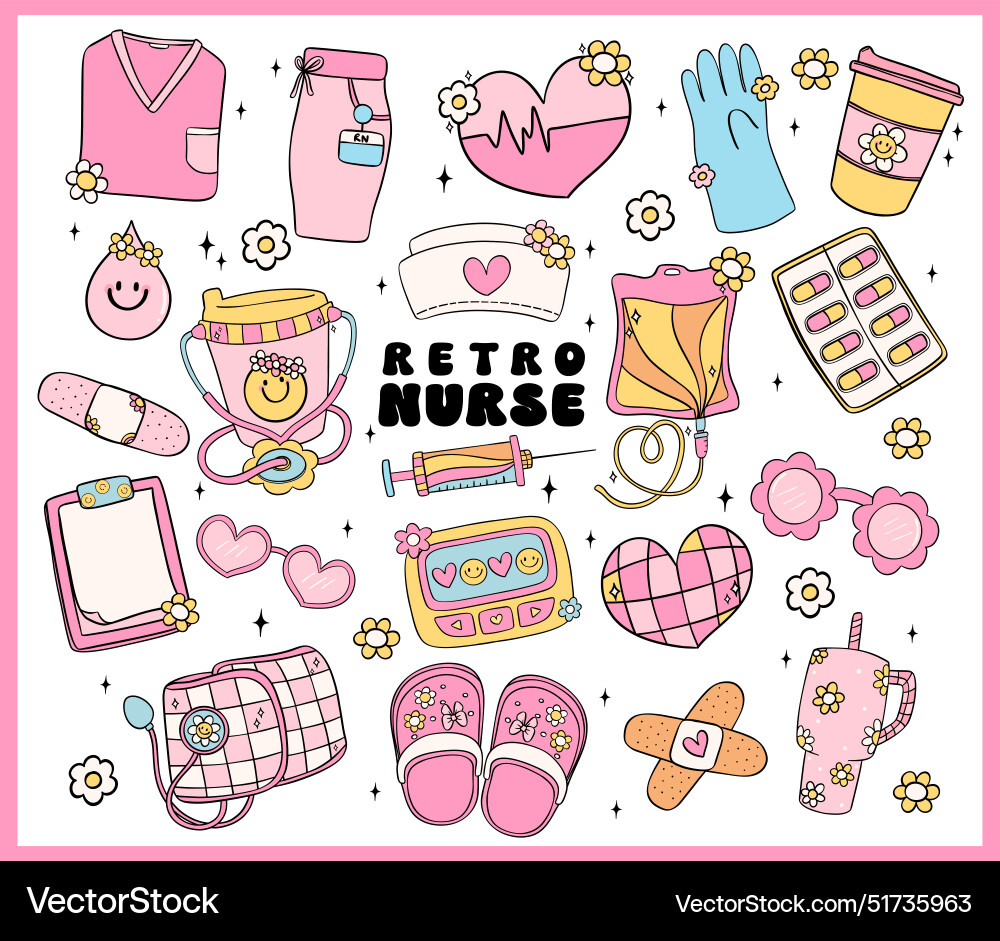 Retro groovy nurse life with vibrant pastel Retro groovy nurse life with vibrant pastel vector image
