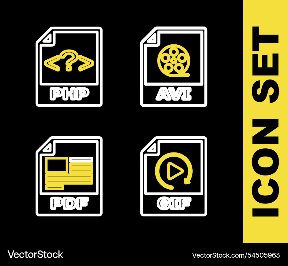 Set line avi file document gif pdf and php icon Set line avi file document gif pdf and php icon vector image