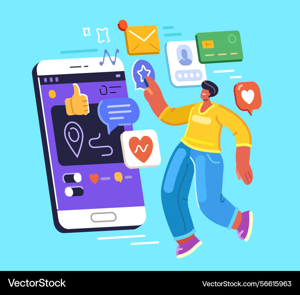 User interacts with applications on mobile device User interacts with applications on mobile device vector image