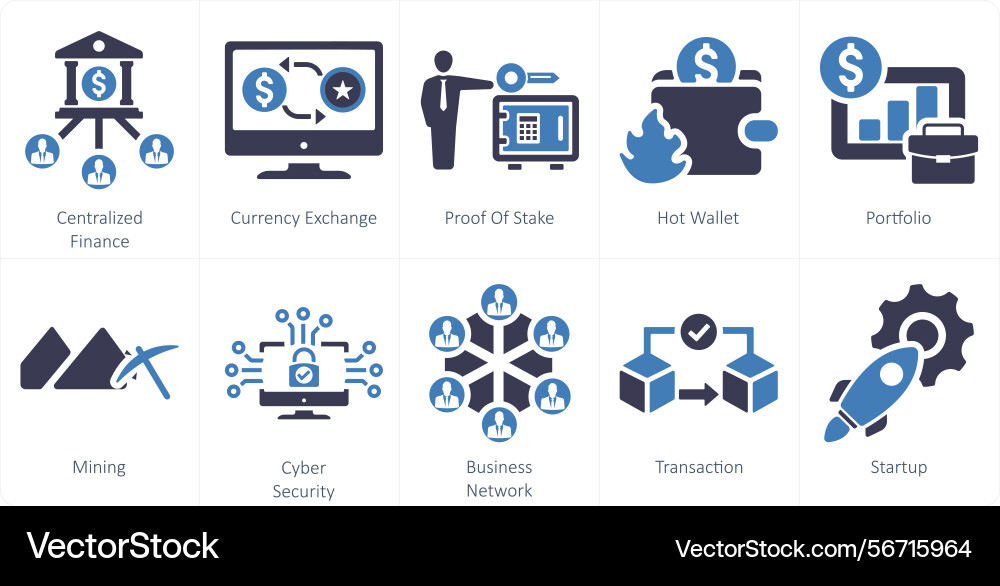 A set of 10 blockchain icons as centralized Vector Image