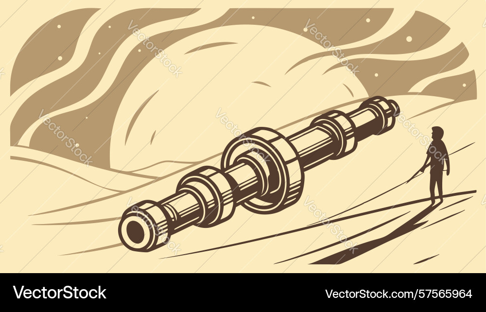 Abstract machine part with silhouette of figure Vector Image
