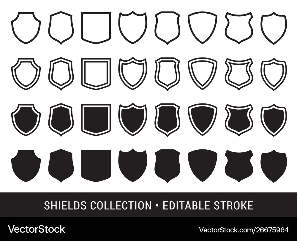 Black and White Shield Collection Royalty Free Vector Image