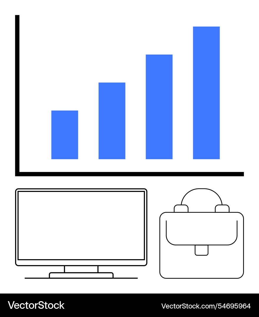 Business growth chart with bar graph computer Business growth chart with bar graph computer vector image