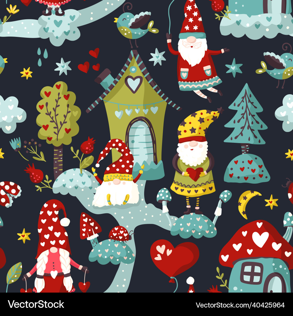 Cute gnome seamless pattern vector image