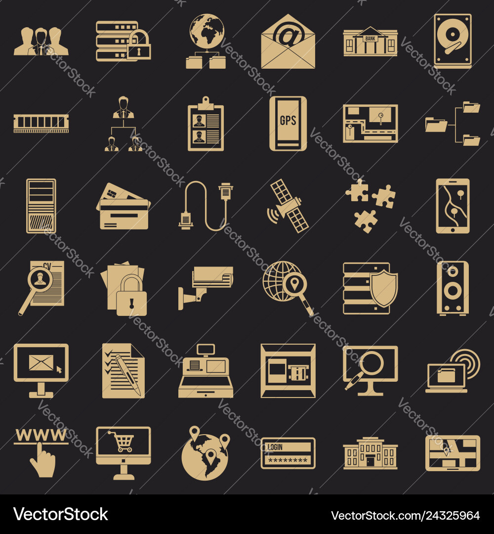 Data in laptop icons set simple style Data in laptop icons set simple style vector image
