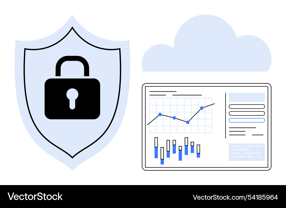 Data security visualized with shield lock symbol vector image