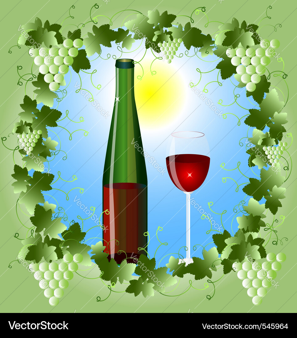 Grape frame and a glass of wine Vector Image