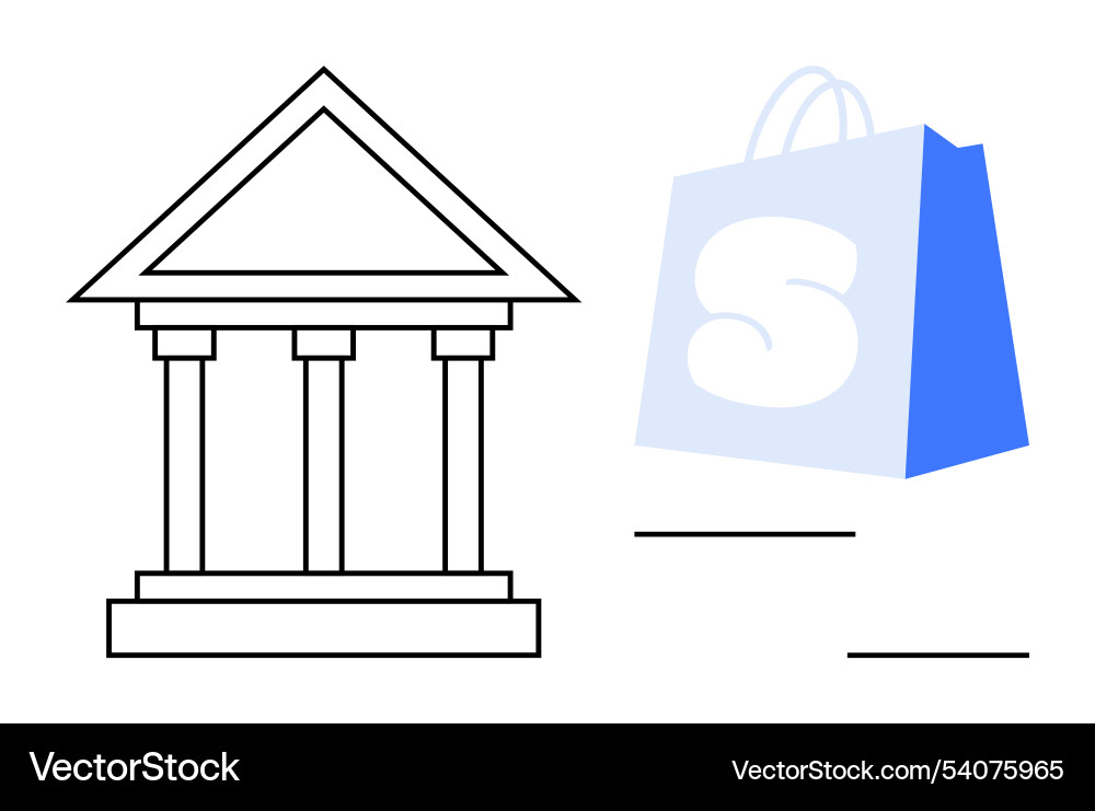 Building with columns and blue shopping bag Building with columns and blue shopping bag vector image