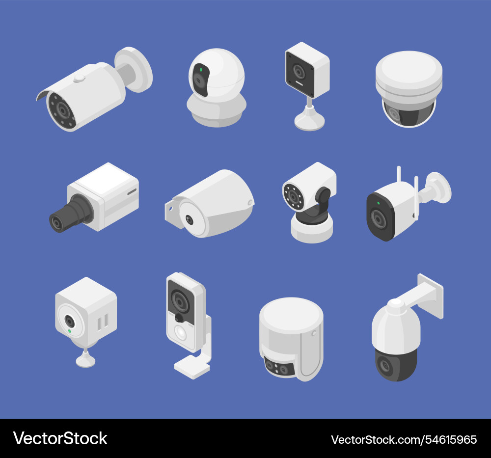 Isometric security camera face recognition Isometric security camera face recognition vector image