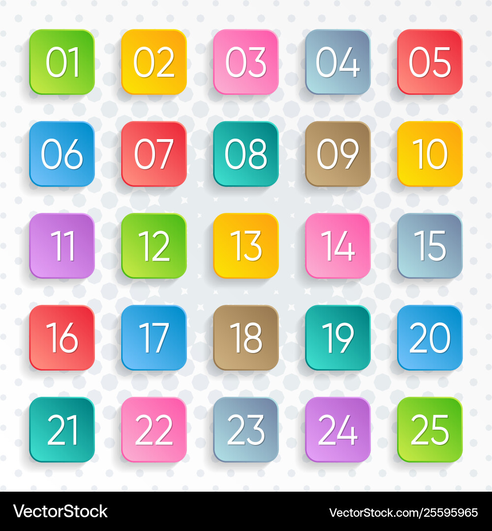 Twenty five colorful numbers square design Twenty five colorful numbers square design vector image