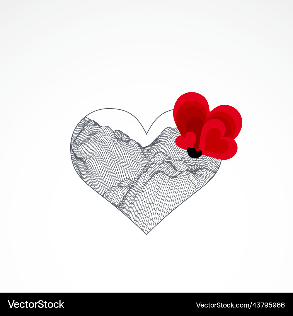 Abstract heart with flowers technical wireframe Vector Image