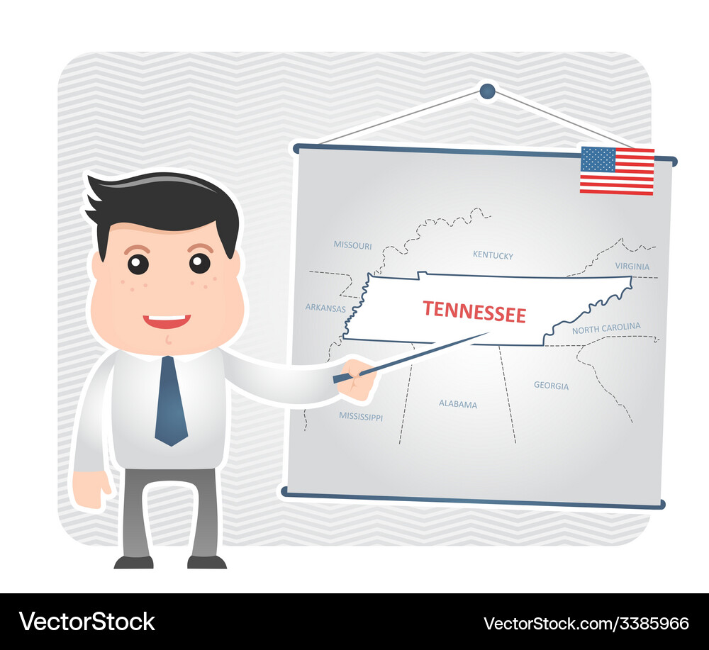 Man with a pointer points to map of tennessee Vector Image