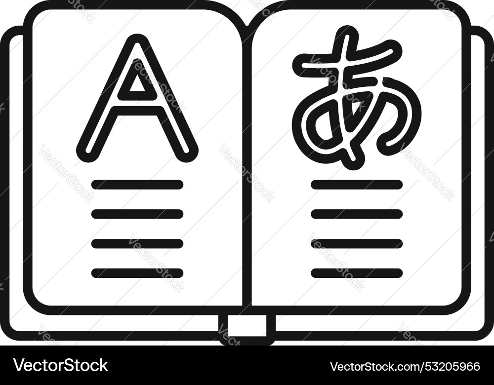 Open book showing foreign language translation Open book showing foreign language translation vector image