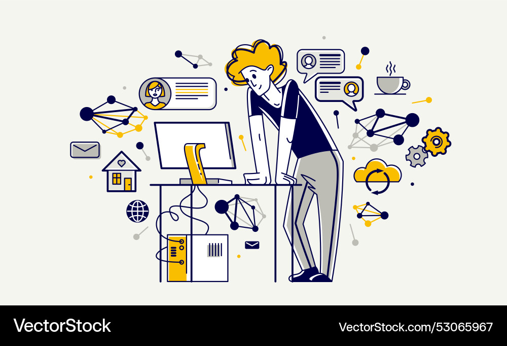 Freelancer working from home outline Freelancer working from home outline vector image