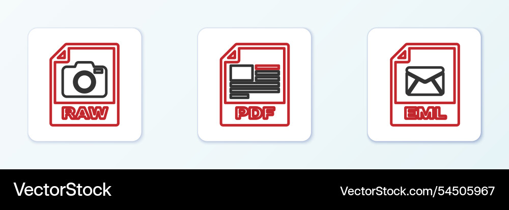 Set line eml file document raw and pdf icon Set line eml file document raw and pdf icon vector image