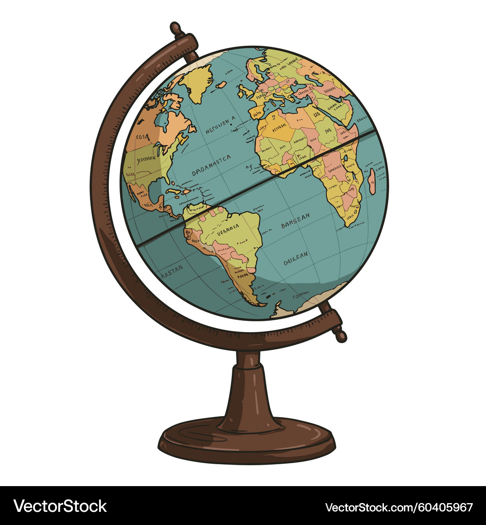 Vintage Rotating Globe - World Map – Royalty-Free Vector | VectorStock, image size:1000x1080