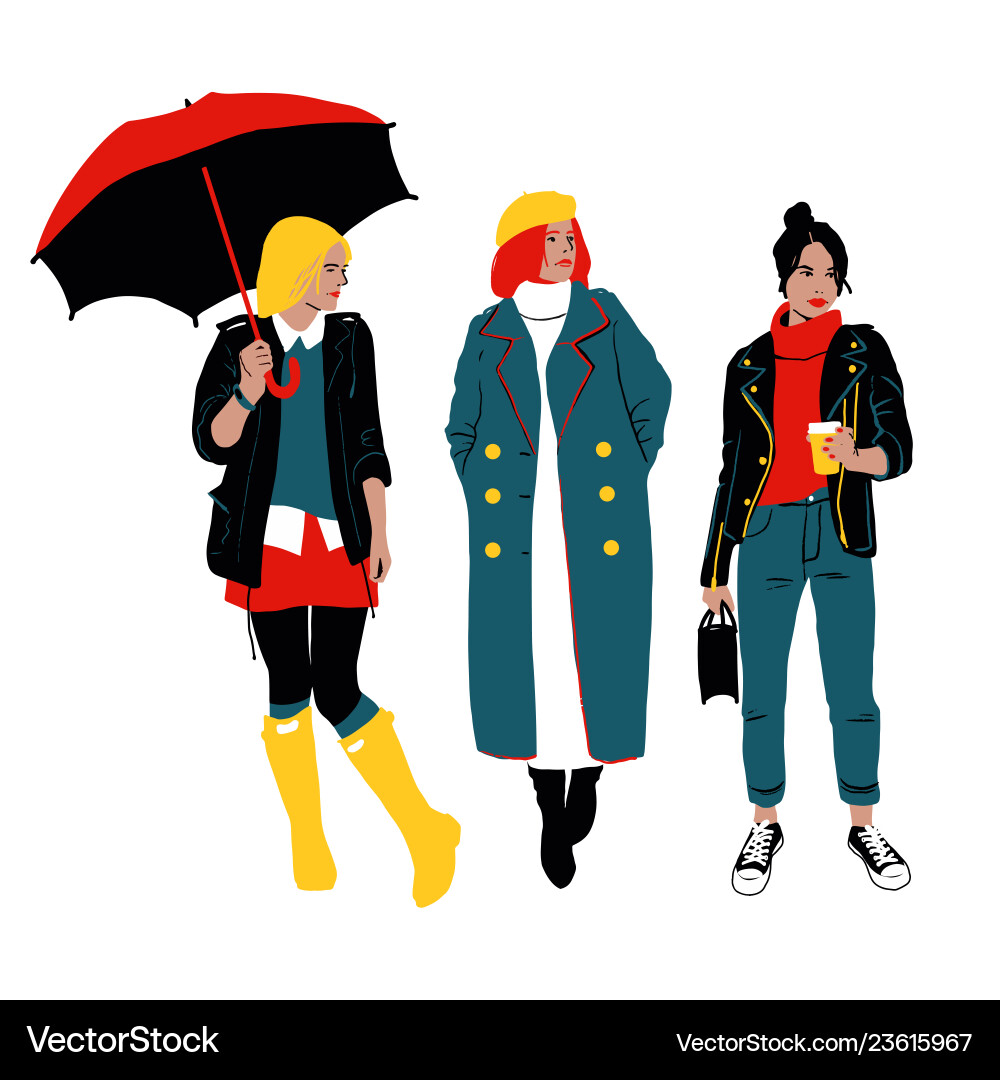 Women s autumn street style three young vector image