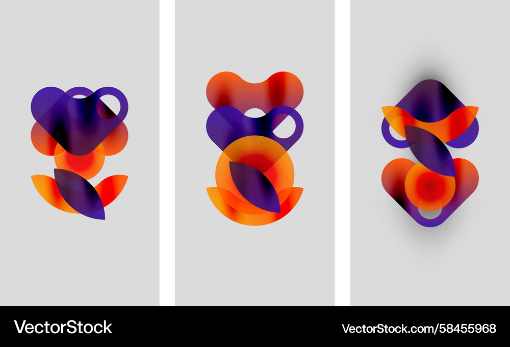 Abstract artwork three panels display overlapping Abstract artwork three panels display overlapping Vector Image