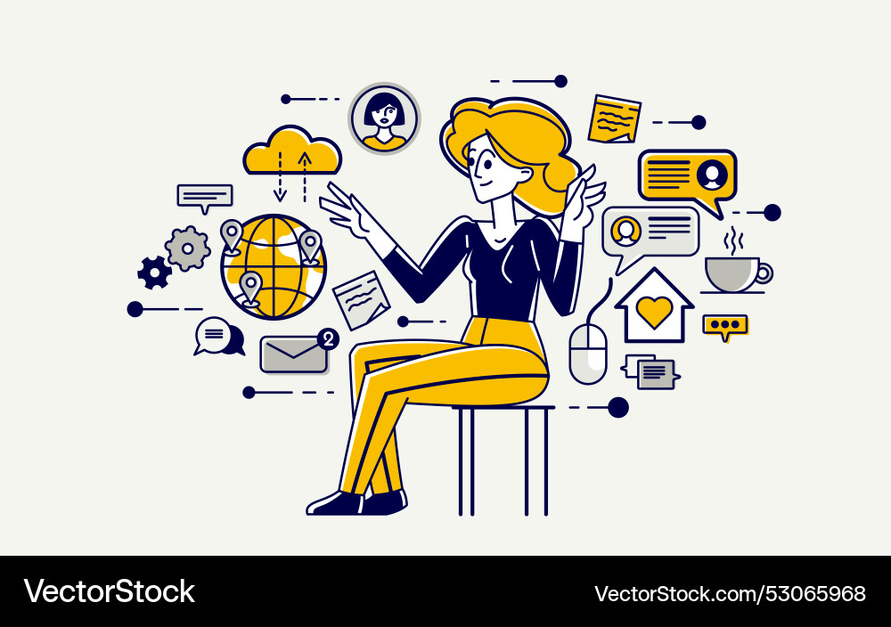 Freelance work on internet young person Freelance work on internet young person vector image