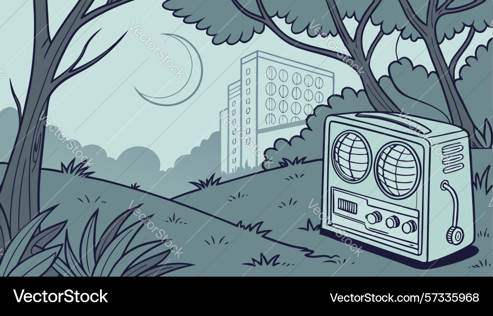 Retro radio broadcasting in an urban setting vector image