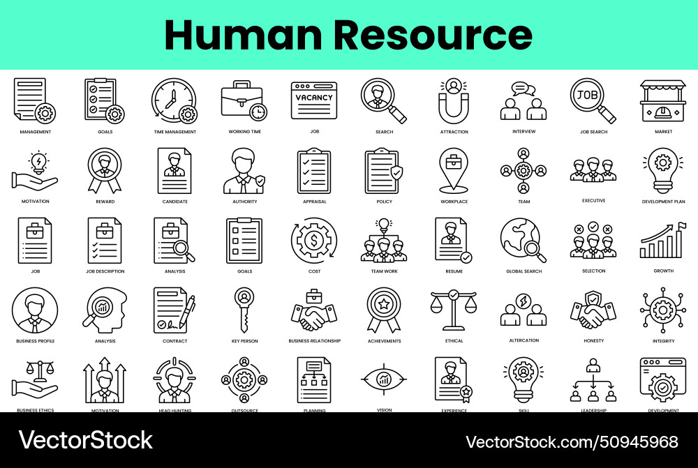 Set of human resource icons linear style icon Set of human resource icons linear style icon vector image