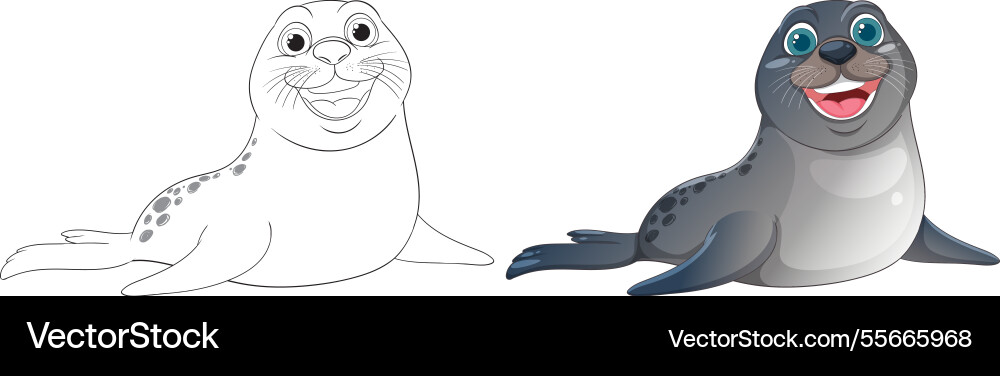 Smiling seal in color and outline versions Vector Image